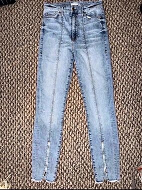 Good American Good Waist Zip Hem Jeans Skinny Jeans in Blue Waist 27